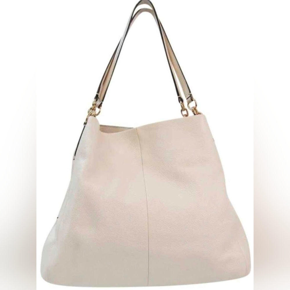 Off White Italian Leather Coach Phoebe Shoulder Bag